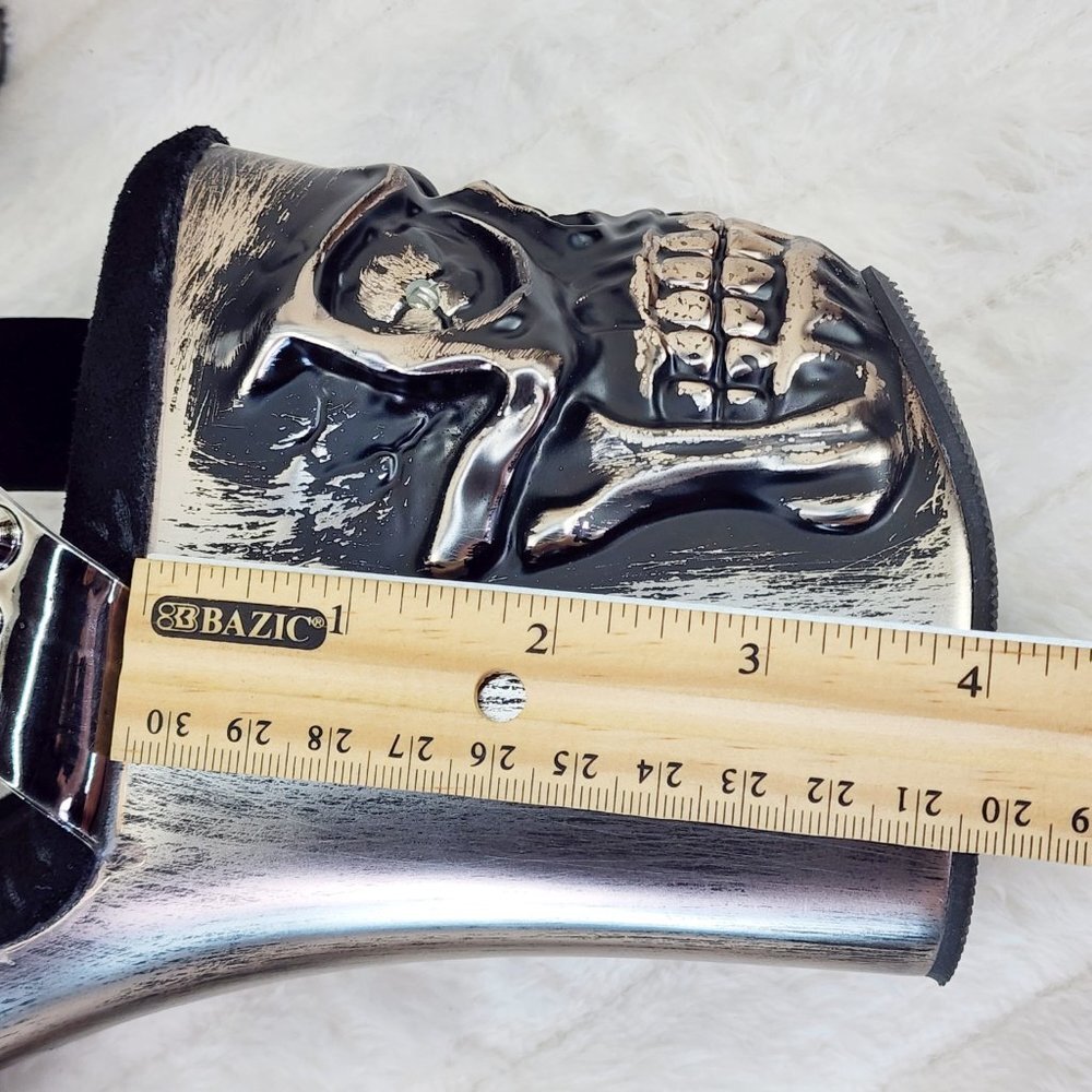 Vortex Pewter Brushed Chrome Skull & Bones Red LED Platform 8" High Heels Shoes - Picture 14 of 15